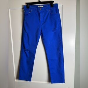 SANDRO Paris distressed Royal blue jeans straight cut high rise crop